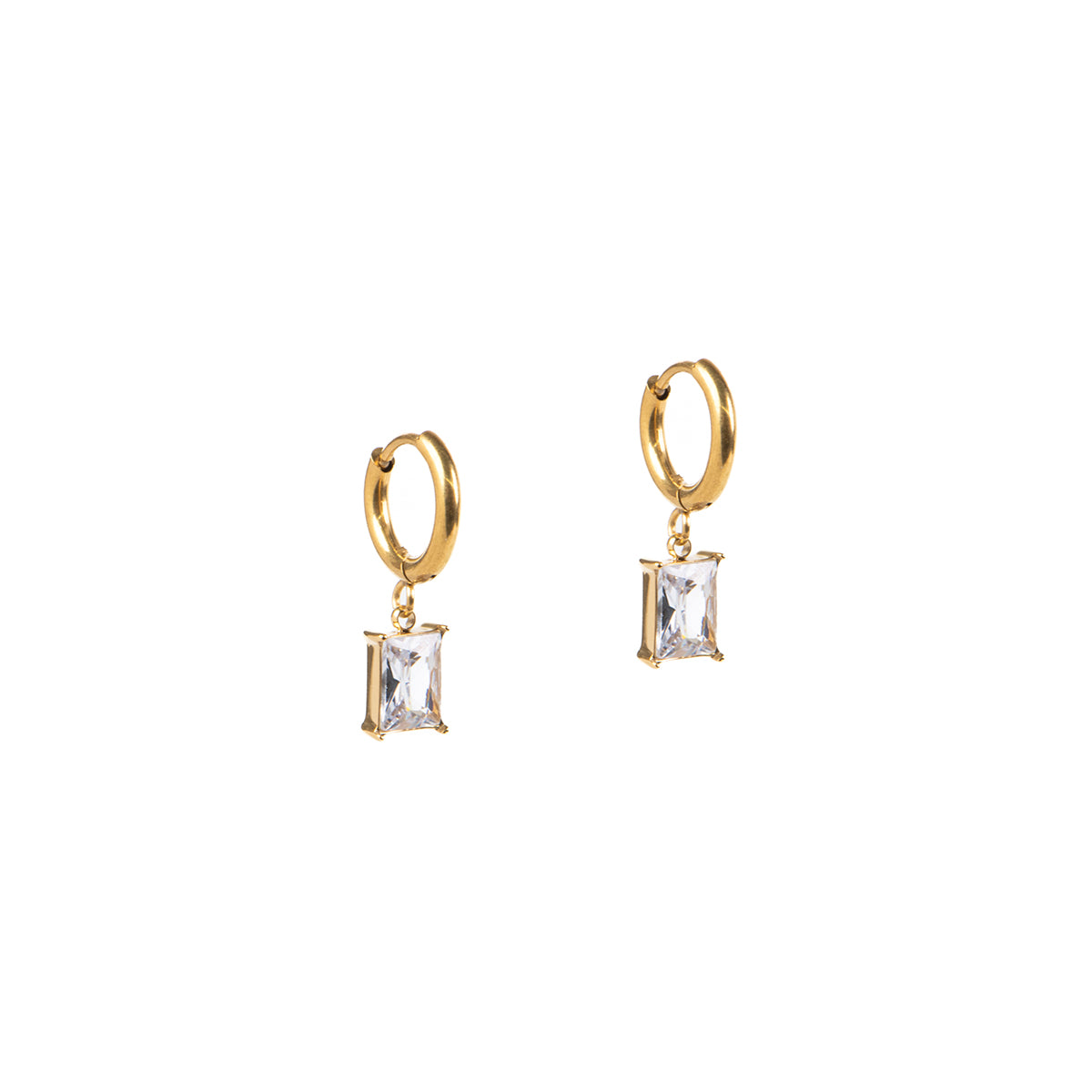 Boucles d'oreilles glamour acier inoxydable or pendentif zircon rectangulaire clair - Diana 2-3