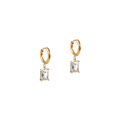 Boucles d'oreilles glamour acier inoxydable or pendentif zircon rectangulaire clair - Diana 2-3