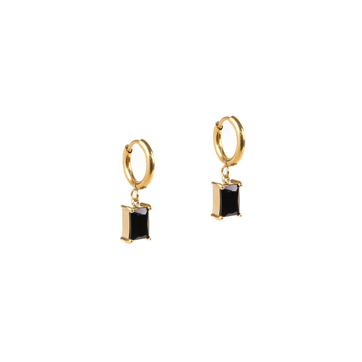 Boucles d'oreilles glamour acier inoxydable or pendentif zircon rectangulaire noir - Diana 2-1