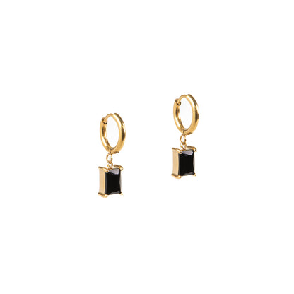 Boucles d'oreilles glamour acier inoxydable or pendentif zircon rectangulaire noir - Diana 2-1