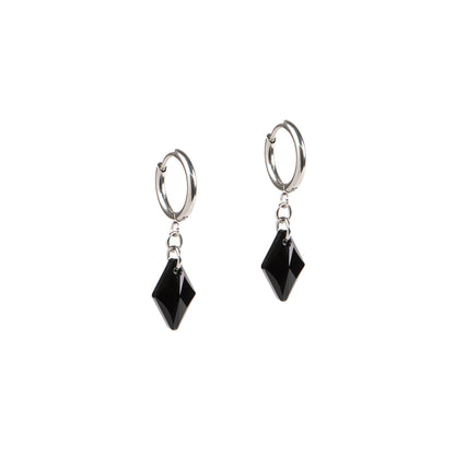 Boucles d'oreilles acier inoxydable anneaux avec cristaux Swarovski noirs losanges - Diana 3-1