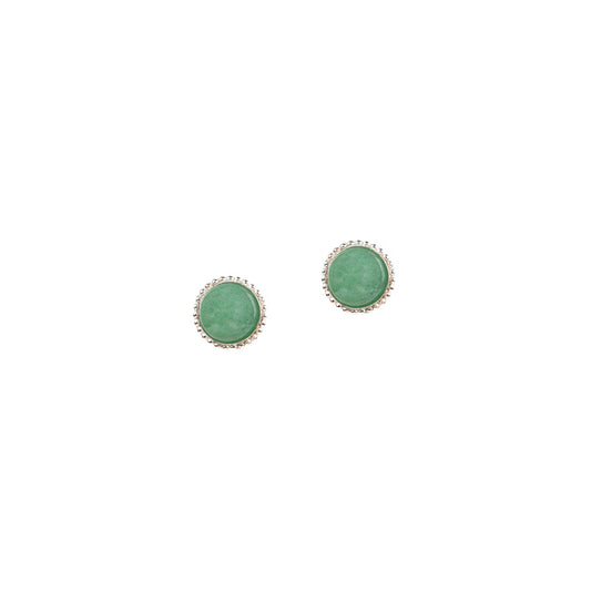 Boucles d'oreilles en argent sterling .925 ornées de pierres rondes aventurine verte - Juliana 7-1