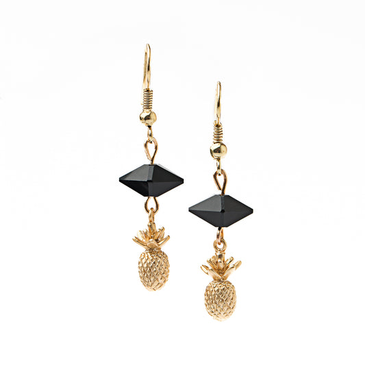 Boucles d'oreilles en acier inoxydable et placage or ou rhodium avec ananas - Lana 1