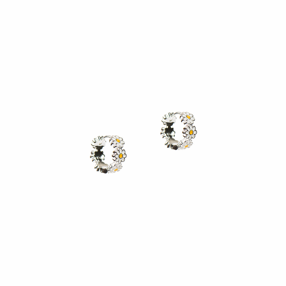 Boucles d'oreilles anneaux larges design fleurs placage argent - Mariana 1 argent-1