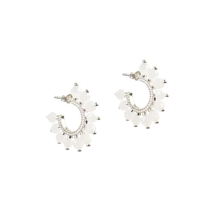 Boucles d'oreilles anneaux ouverts design soleil avec billes blanches plaqué argent - Mariana 2-1