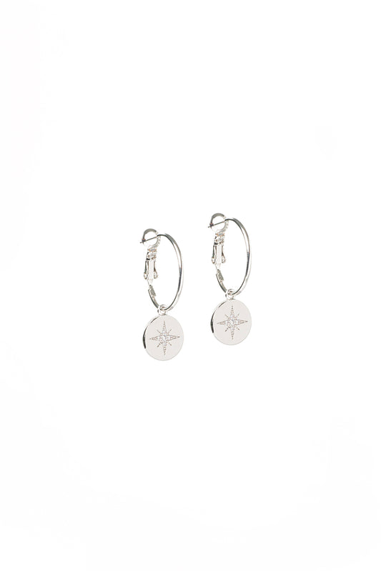 Boucles d'oreilles placage rhodium anneaux 20 mm avec médaillons boussole Millie 3