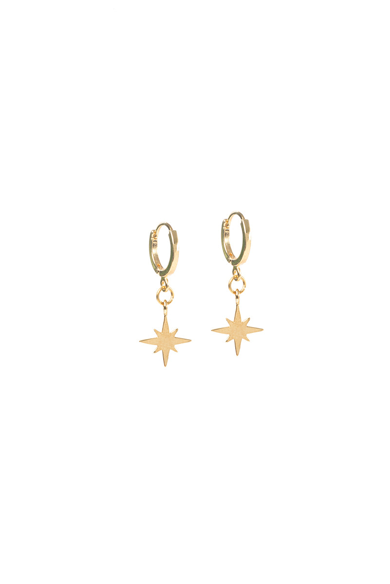 Boucles d'oreilles placage or 14K sur laiton avec pendentif boussole-étoile - Millie 6-1