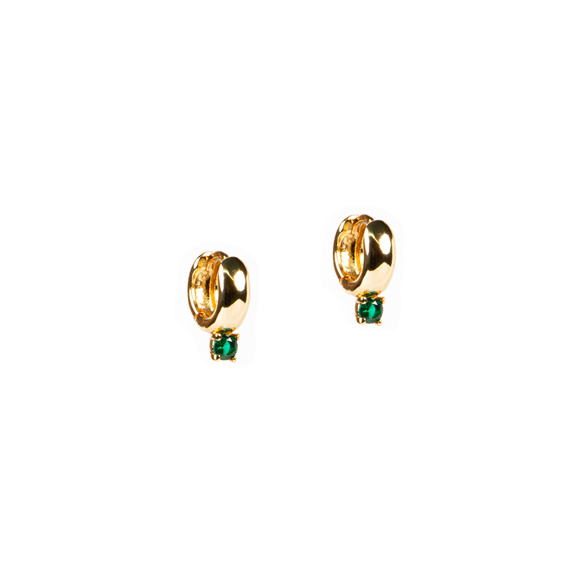 Boucles d'oreilles mini anneaux larges 10 mm plaqués or 14K avec petit cristal vert - Ollie 5 or-1
