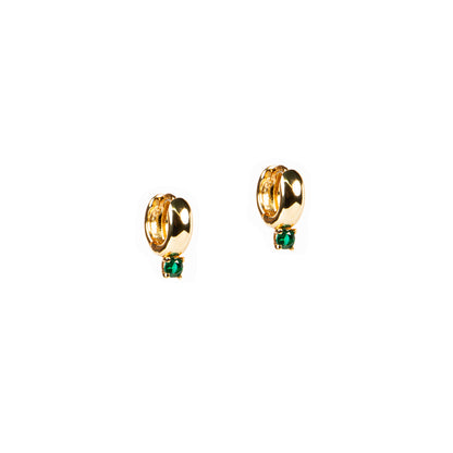 Boucles d'oreilles mini anneaux larges 10 mm plaqués or 14K avec petit cristal vert - Ollie 5 or-1