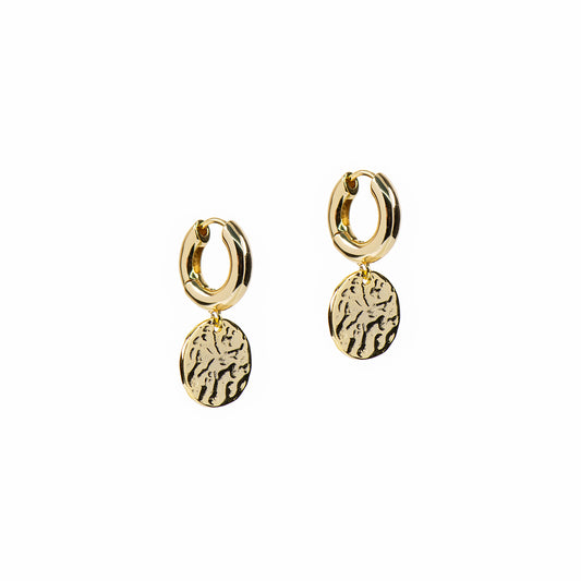 Boucles d'oreilles courtes plaquées or 14K anneaux chunky avec médaillons - Raphaëlle 3-1