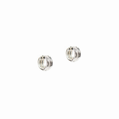 Boucles d'oreilles petits anneaux larges lignés placage argent Raphaëlle 6 argent-1