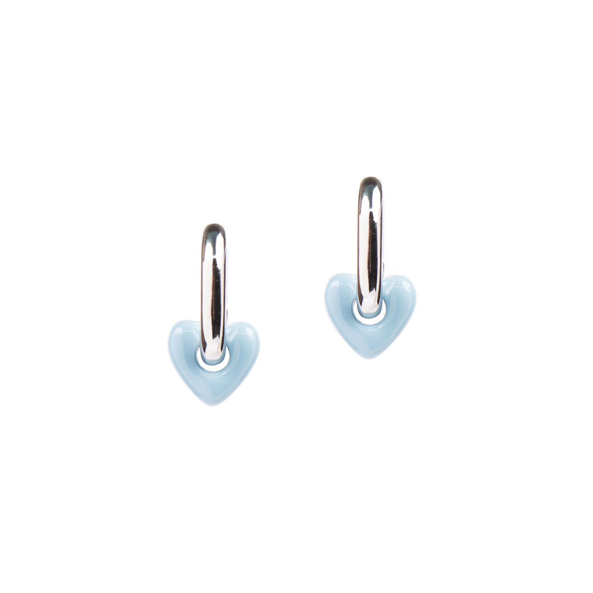 Boucles d'oreilles anneaux ovales épais placage rhodium coeur résine bleu - Sabrina 1-1