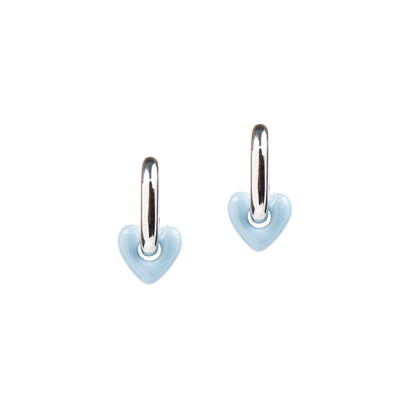 Boucles d'oreilles anneaux ovales épais placage rhodium coeur résine bleu - Sabrina 1-1