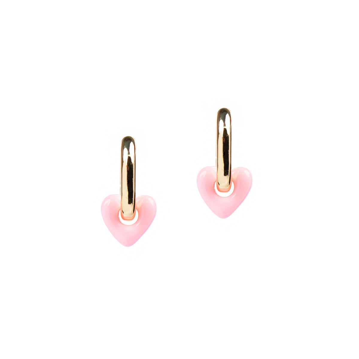 Boucles d'oreilles anneaux ovales épais placage or coeur résine rose - Sabrina 1-1
