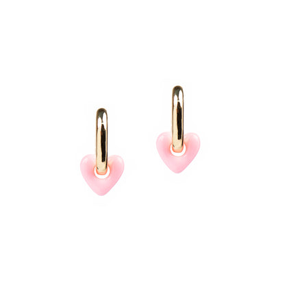 Boucles d'oreilles anneaux ovales épais placage or coeur résine rose - Sabrina 1-1