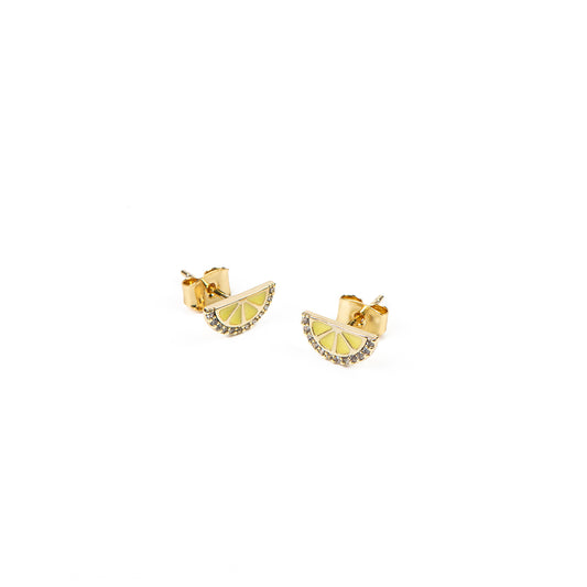 Boucles d'oreilles directement sur l'oreille plaquées or 14K citrons émail Sabrina 2-1