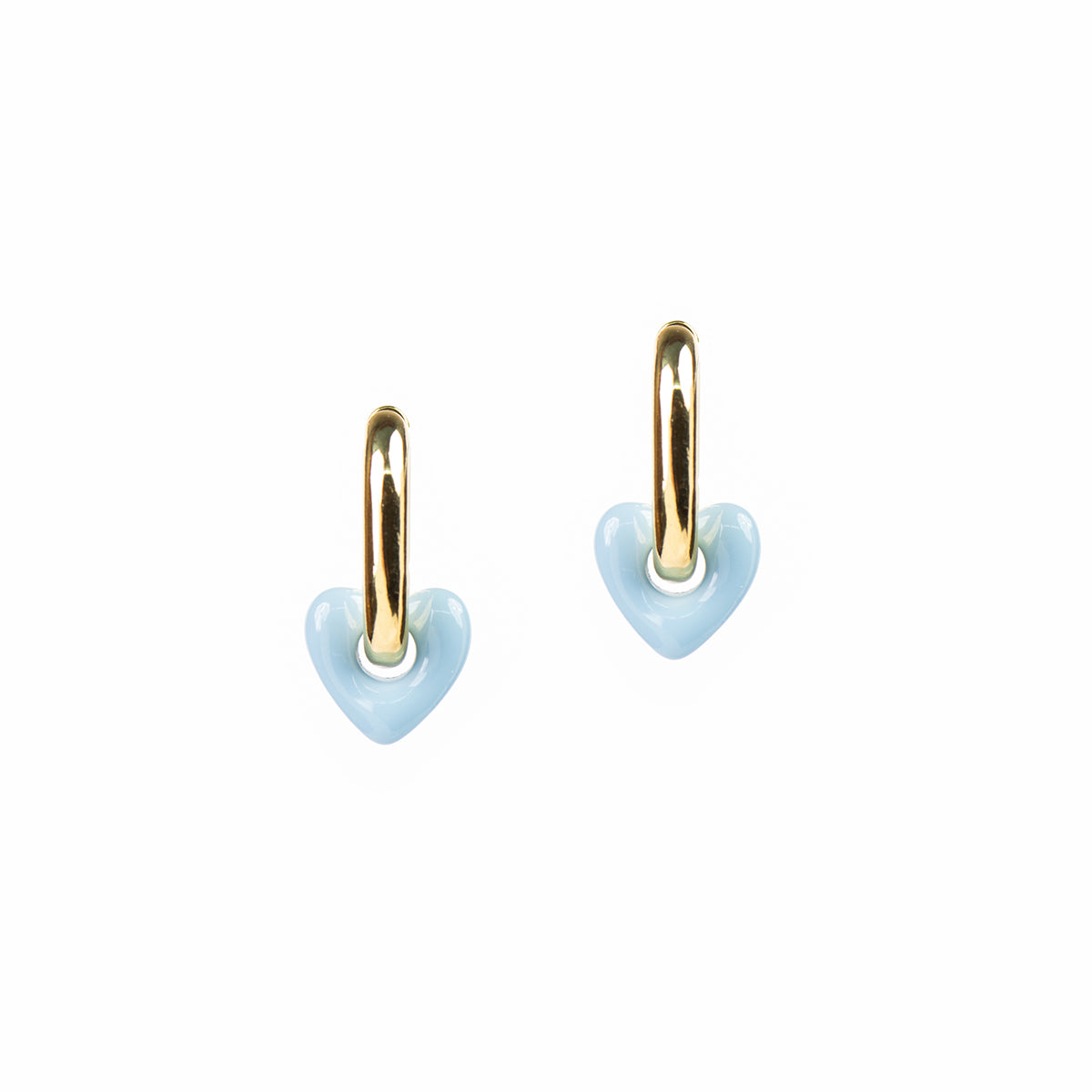 Boucles d'oreilles anneaux ovales épais placage or coeur résine bleu - Sabrina 1-1