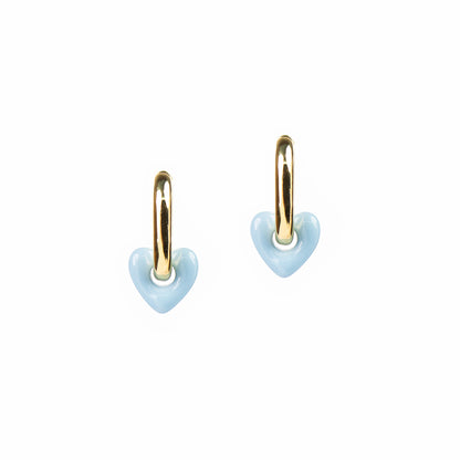 Boucles d'oreilles anneaux ovales épais placage or coeur résine bleu - Sabrina 1-1