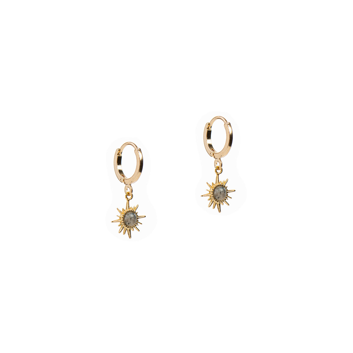 Boucles d'oreilles courtes plaquées or 14K avec étoile-soleil et pierre labradorite - Sabrina 3-1