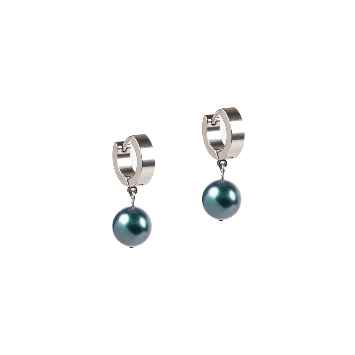 Boucles d'oreilles huggies larges acier inoxydable avec perles vertes - Simone 1-1