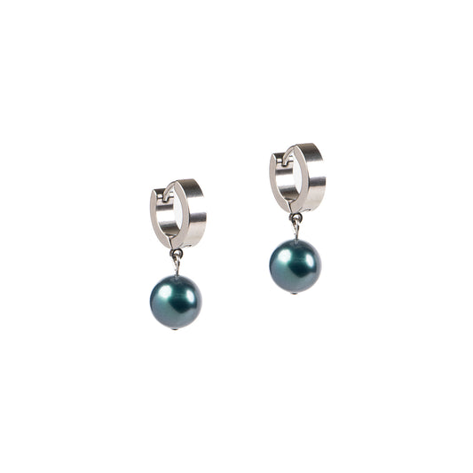 Boucles d'oreilles huggies larges acier inoxydable avec perles vertes - Simone 1-1