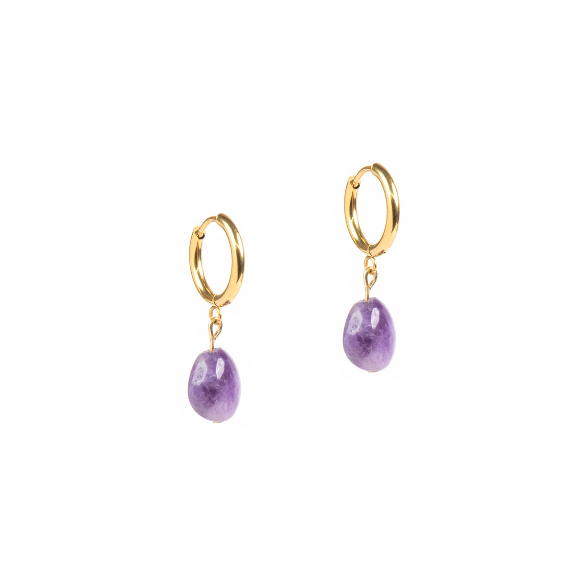 Boucles d'oreilles anneaux acier inoxydable or avec bille améthyste mauve - Simone 2 mauve-1