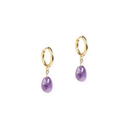 Boucles d'oreilles anneaux acier inoxydable or avec bille améthyste mauve - Simone 2 mauve-1