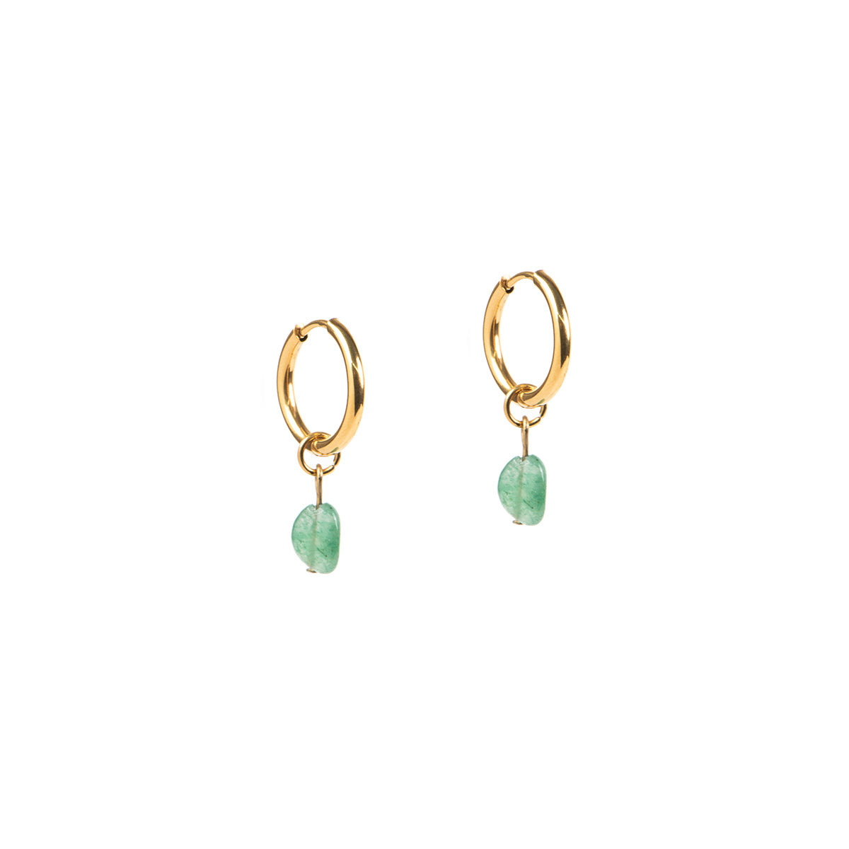 Boucles d'oreilles anneaux acier inoxydable or avec bille aventurine verte - Simone 2 vert-1