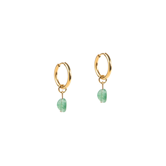 Boucles d'oreilles anneaux acier inoxydable or avec bille aventurine verte - Simone 2 vert-1