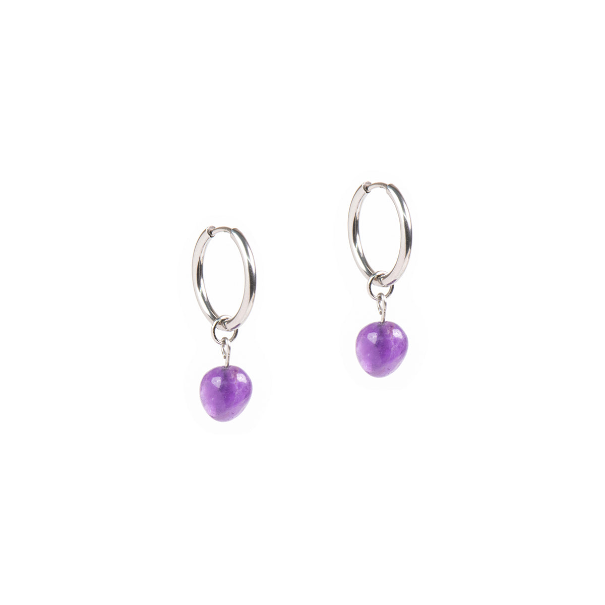 Boucles d'oreilles acier inoxydable anneaux avec bille améthyste mauve - Simone 3-1
