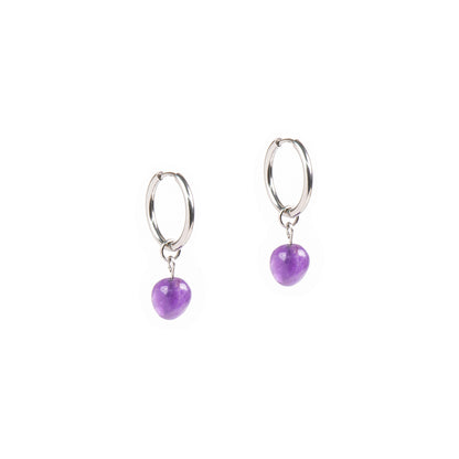 Boucles d'oreilles acier inoxydable anneaux avec bille améthyste mauve - Simone 3-1