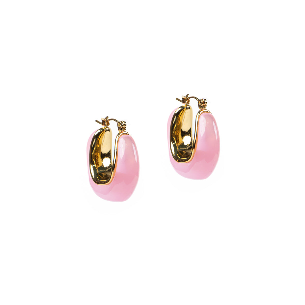 Boucles d'oreilles anneaux épais acier inoxydable or avec résine rose - Simone 4 rose-1