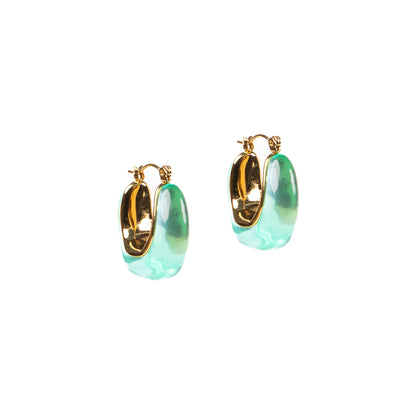 Boucles d'oreilles anneaux épais acier inoxydable or avec résine vert - Simone 4 vert-1
