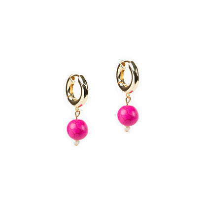 Boucles d'oreilles plaquées or 14K anneaux chunky avec billes howlite rose - Simone 5-1