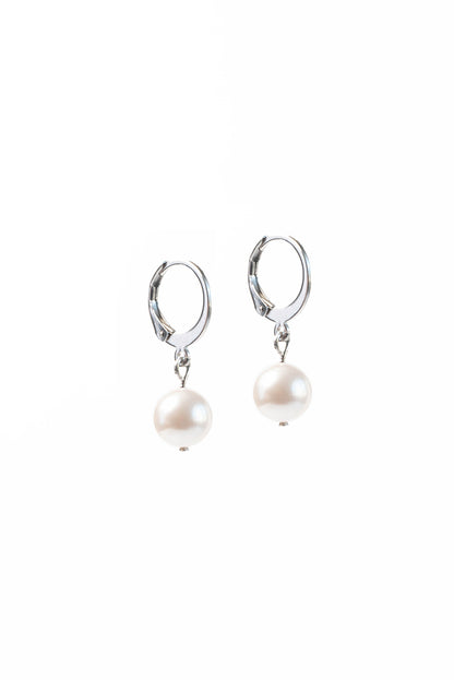 Boucles d'oreilles dormeuses acier inoxydable avec perles blanches Zoé 1 - Kara Bijoux -1