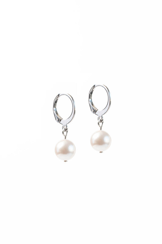 Boucles d'oreilles dormeuses acier inoxydable avec perles blanches Zoé 1 - Kara Bijoux -1