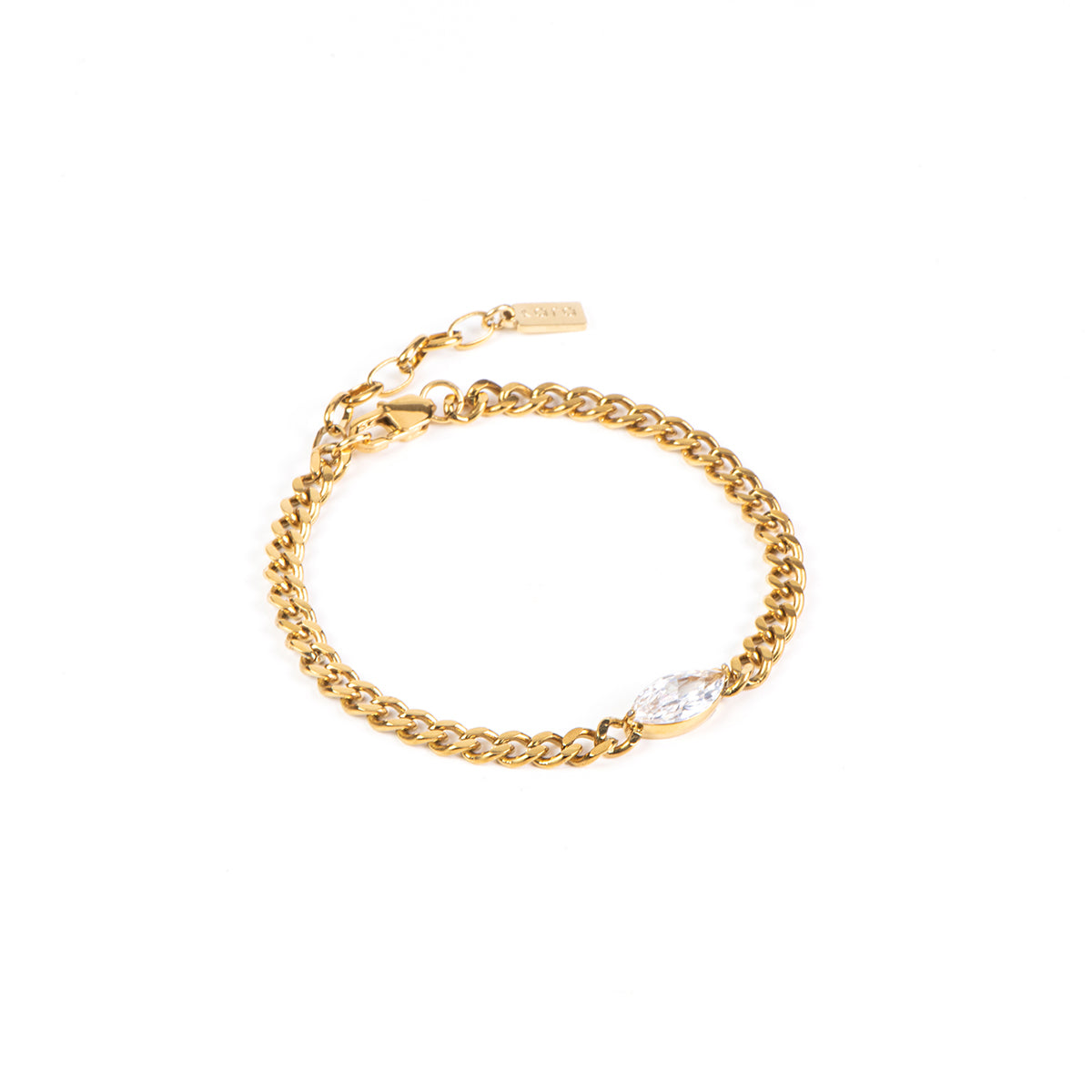 Bracelet glamour en acier inoxydable or chaîne gourmette avec connecteur zircon clair - Diana 1