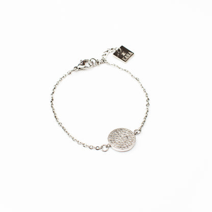 Bracelet chaîne acier inoxydable avec connecteur rond zircons plaqué rhodium - Emma 1