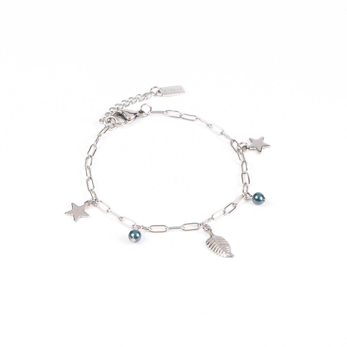 Bracelet à breloques en acier inoxydable avec perles vertes, étoiles et feuille - Juliana 3