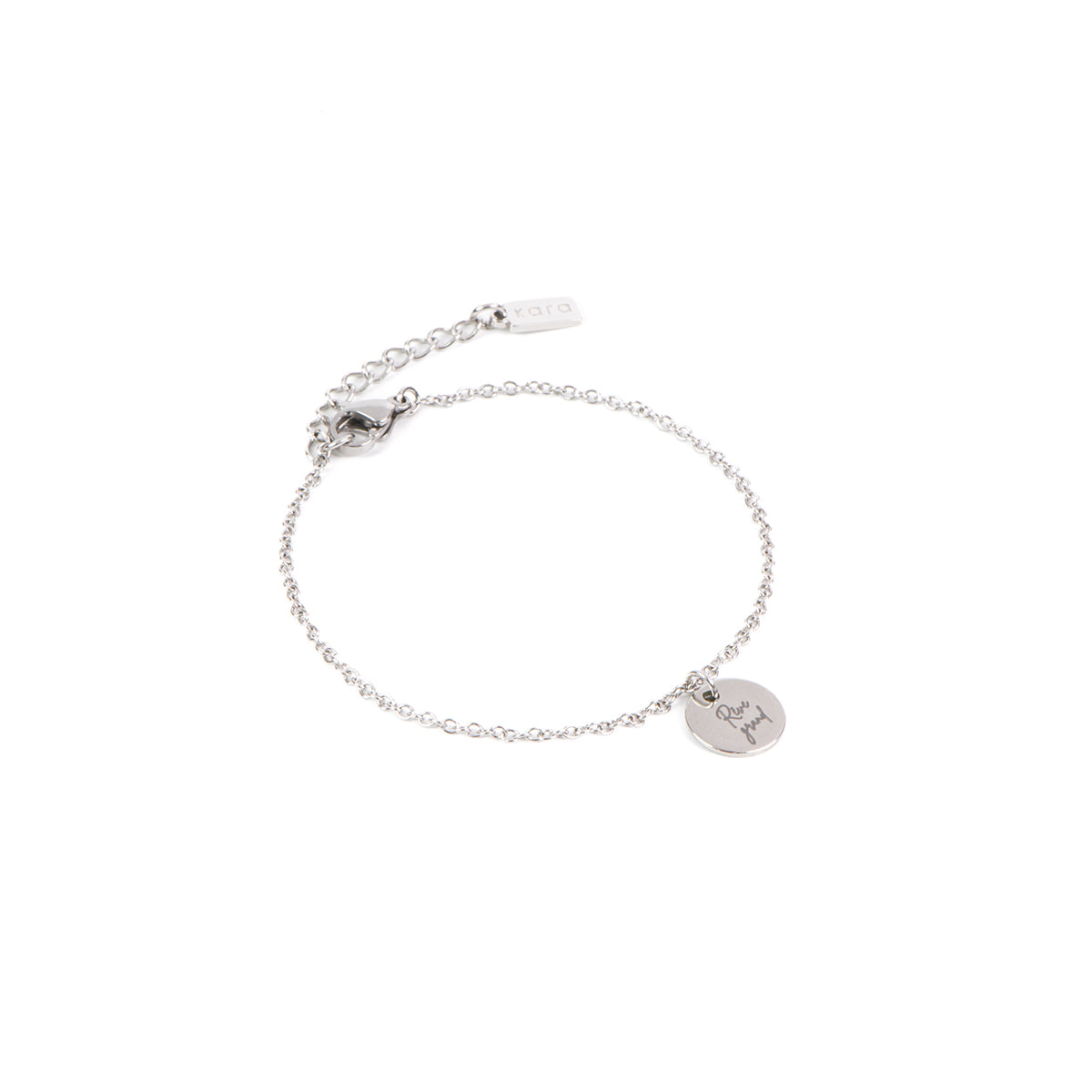 Bracelet délicat acier inoxydable avec médaillon rond 10 mm gravé Rêve grand - Kara 3-1