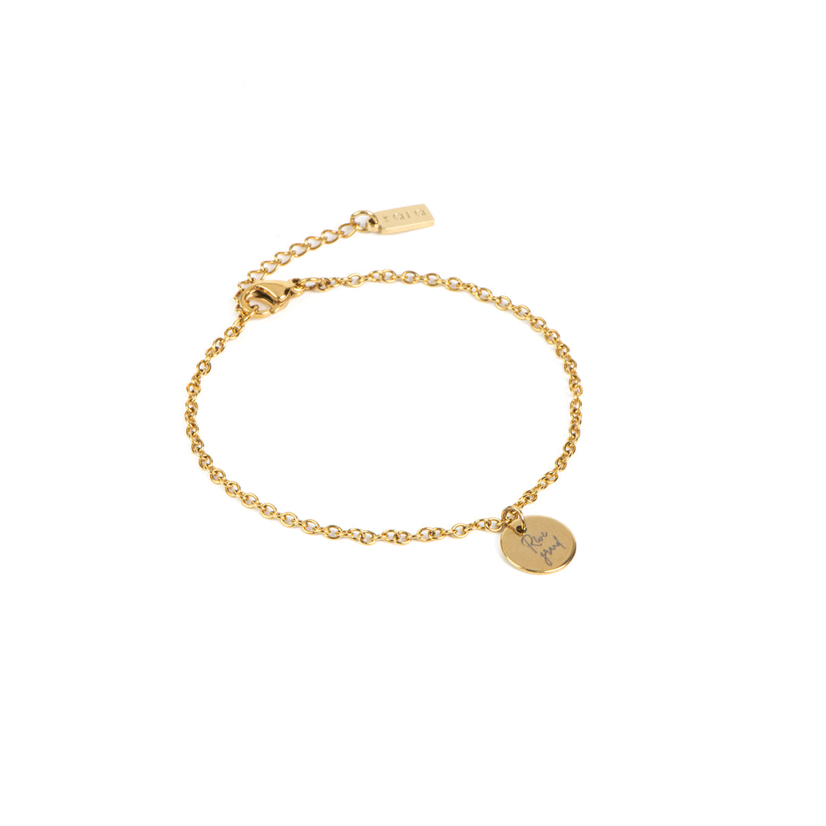 Bracelet délicat acier inoxydable or avec médaillon rond 10 mm gravé Rêve grand - Kara 4-1