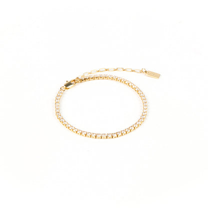 Bracelet tennis plaqué or 14K avec zircons cubiques Marguerite 2 cristal