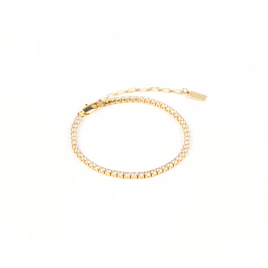 Bracelet tennis plaqué or 14K avec zircons cubiques Marguerite 2 cristal