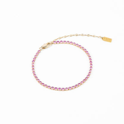 Bracelet tennis plaqué or 14K avec zircons cubiques Marguerite 2 rose