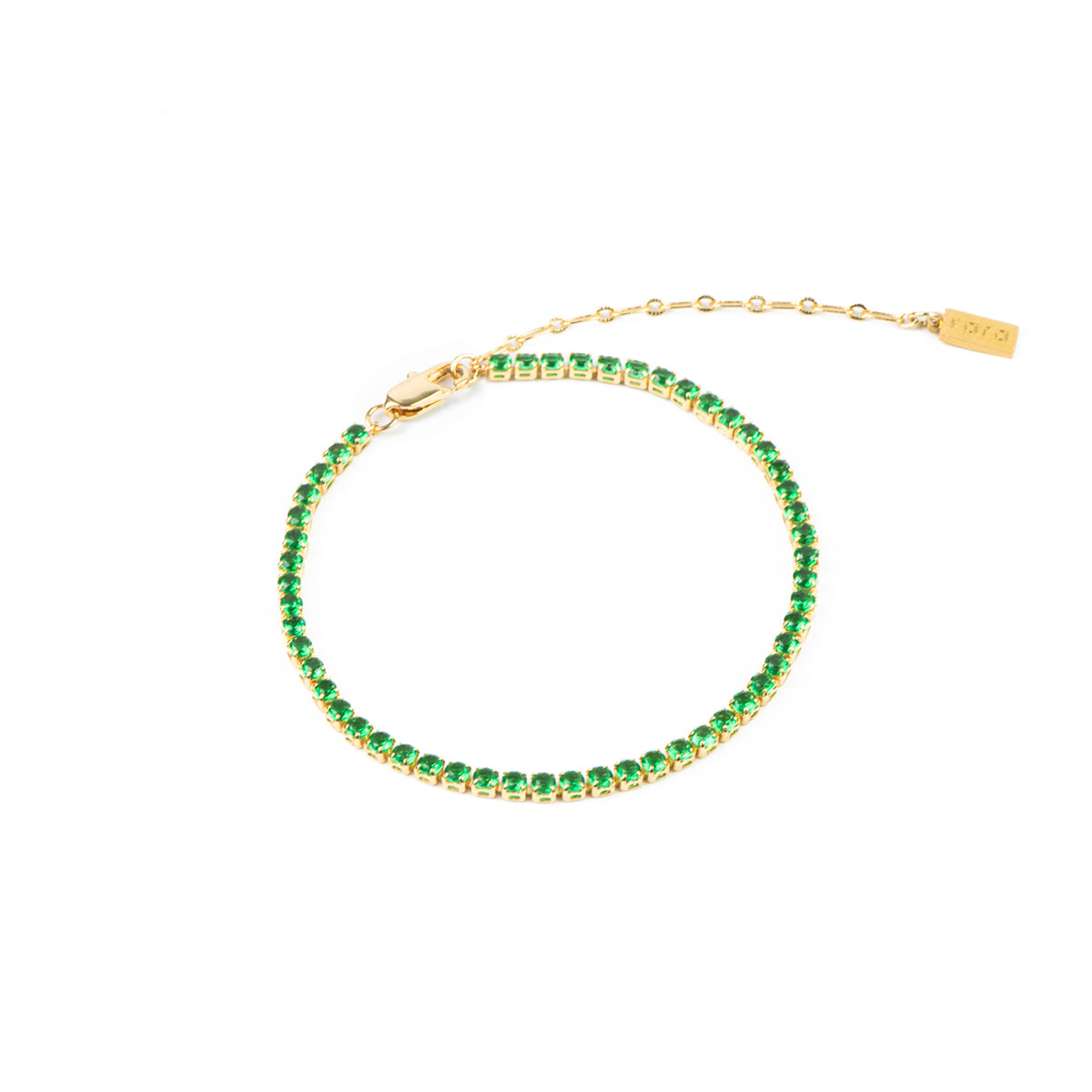 Bracelet tennis plaqué or 14K avec zircons cubiques Marguerite 2 vert