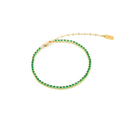 Bracelet tennis plaqué or 14K avec zircons cubiques Marguerite 2 vert