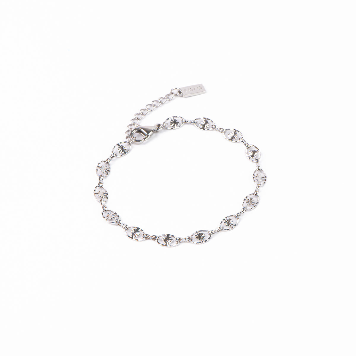 Bracelet acier inoxydable chaîne mailles ovales facettées avec coeurs - Mariana 1