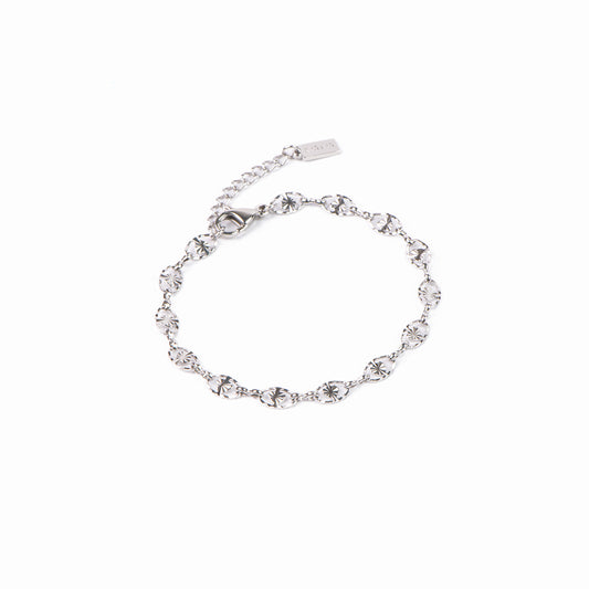 Bracelet acier inoxydable chaîne mailles ovales facettées avec coeurs - Mariana 1