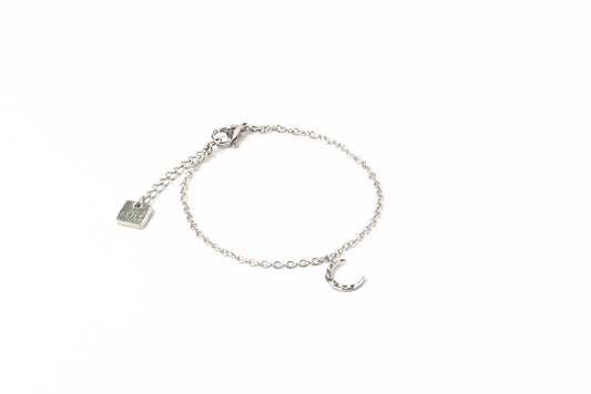 Bracelet délicat chaîne acier inoxydable lune martelée plaquée rhodium Millie 1