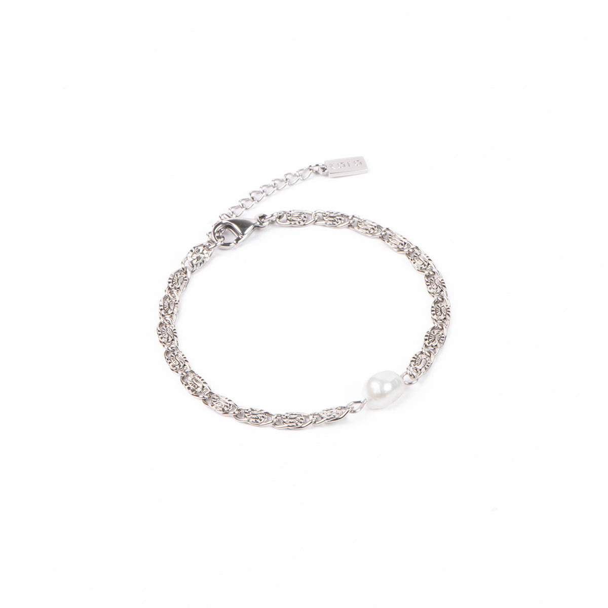 Bracelet acier inoxydable chaîne grandes mailles avec torsade intérieure et perle - Raphaëlle 4-1
